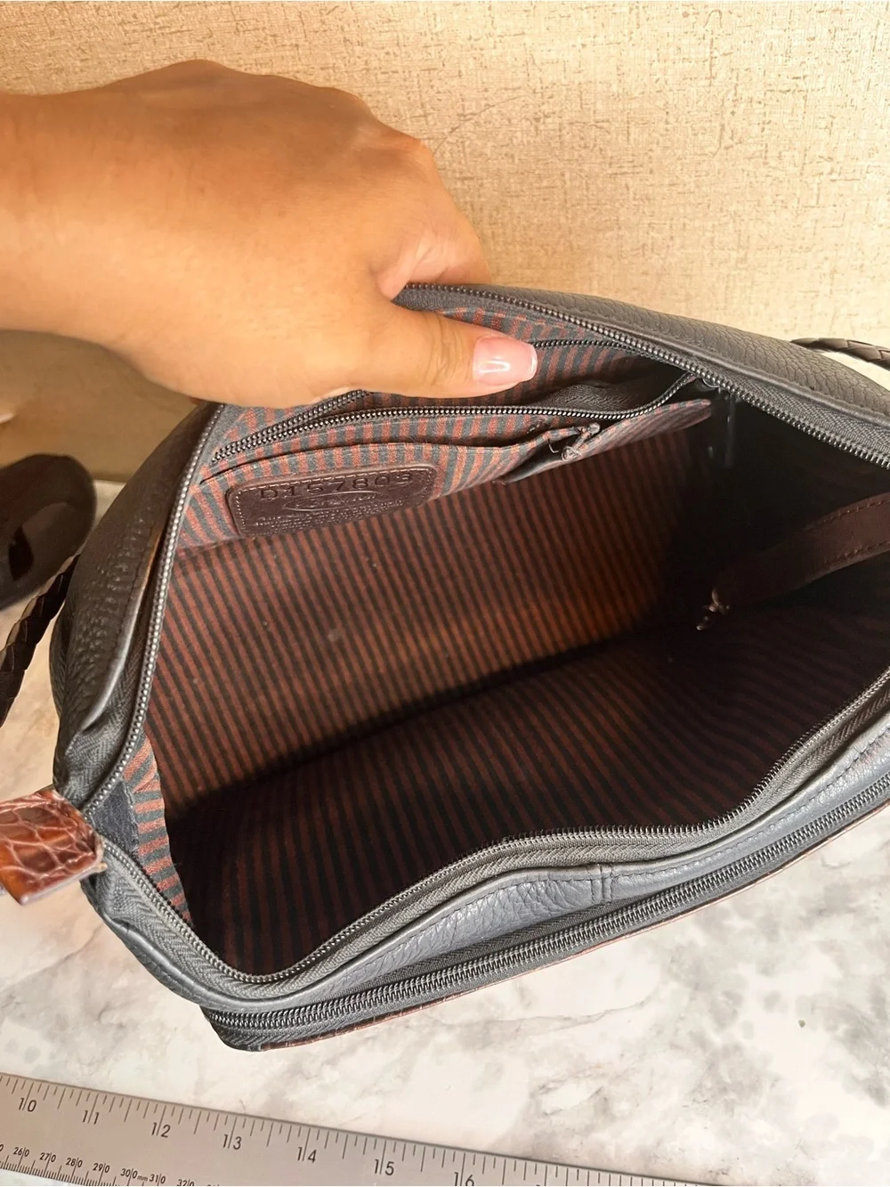 Brighton Black and Brown Croc-Accent Leather Messenger Bag